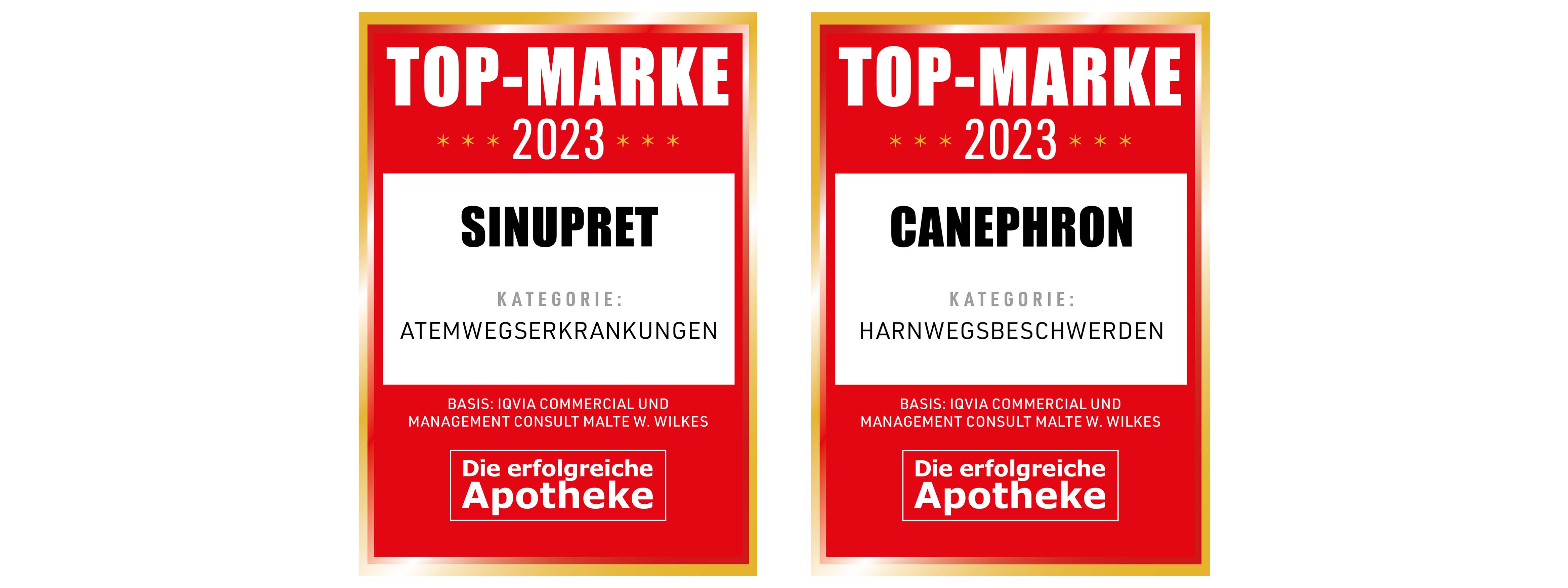 Auszeichnungen 2023 Sinupret und Canephron als Top-Marke